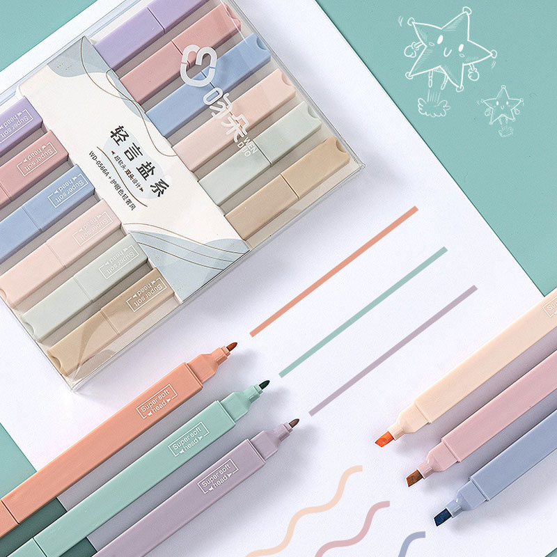 6 PCS Double Side Highlighter  - Pastel Highlighter Set Double Ended recension och pris